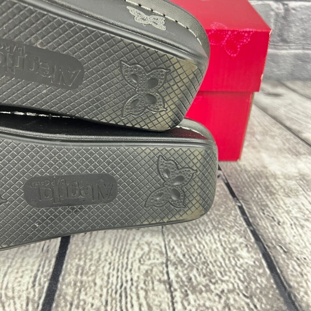 Alegria Peggy Black Dazzler Leather Adjustable Slide Sandals 37 7/7.5 M - Picture 8 of 9